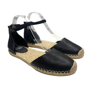 Eileen Fisher LaLa tumbled leather Black Espadrille Shoes Sandals Ladies Size 8
